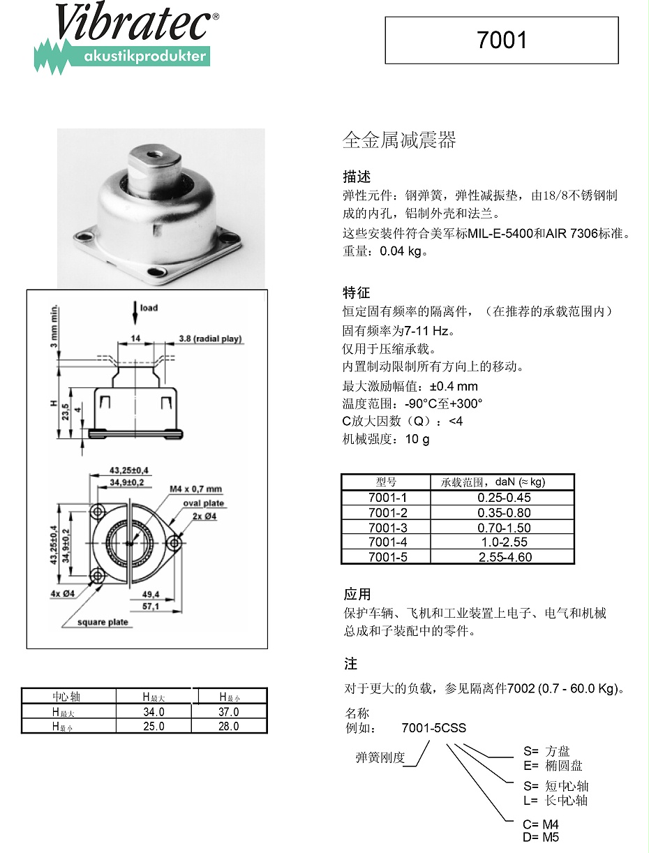 7001全金属减震器